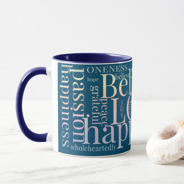 Moderne farbenfrohe Word Cloud Text Designs Tasse (Mit Donut)