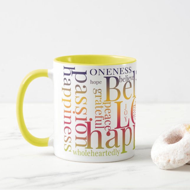 Moderne farbenfrohe Word Cloud Text Designs Tasse (Mit Donut)