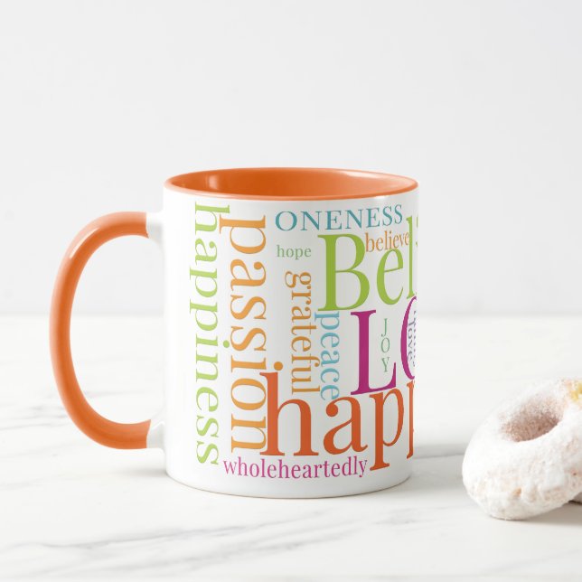 Moderne farbenfrohe Word Cloud Text Designs Tasse (Mit Donut)