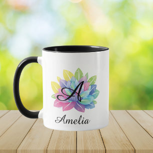 Moderne farbenfrohe Y2K botanische Monogramm Tasse