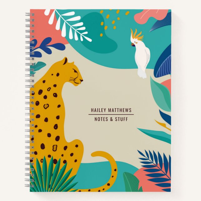 Moderne Farbige Dschungel-Leoparden-Name Notizbuch (Vorderseite)