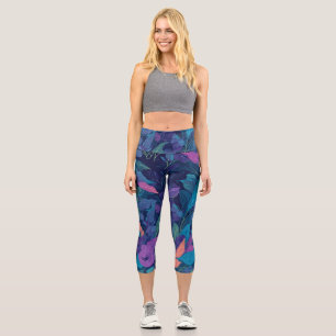 Moderne Farbige Florale Boho Botanische Blätter Mu Capri Leggings