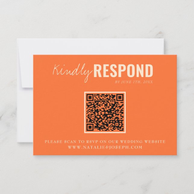 Moderne farbige Fun QR Code Whimsical Wedding RSVP Karte (Vorderseite)