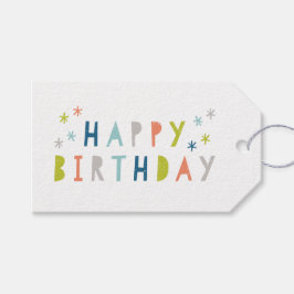 Moderne farbige Happy Birthday Orange Blue Boys Geschenkanhänger