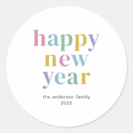 Moderne farbige Happy New Year Typografie Runder Aufkleber