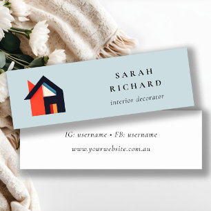 Moderne Farbige Haus-Logo Makler Blau Rot Orange Mini Visitenkarte