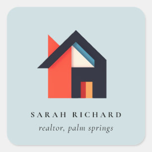 Moderne Farbige Haus-Logo Makler Blau Rot Orange Quadratischer Aufkleber