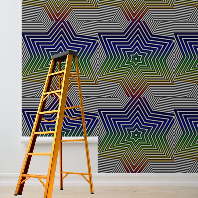 Moderne farbige Regenbogenstars Muster Peel Stick Tapete (Modern Colorful Rainbow Stars Pattern Peel Stick Wallpaper)