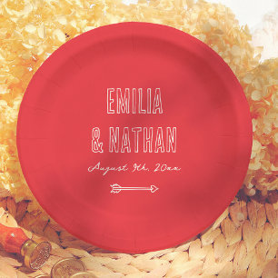 Moderne Farbige Retro-Handgezeichnete Cupid-Hochze Pappteller