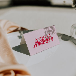 Moderne farbige rote rosa Retro-Hochzeitsplatzkart Tischnummer