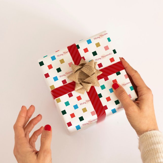 Moderne farbige Weihnachtsschrift an der Tafel Geschenkpapier Set (Modern Coloful Mini Check Checkerboard Merry Christmas Holiday Gift Wrapping Paper)