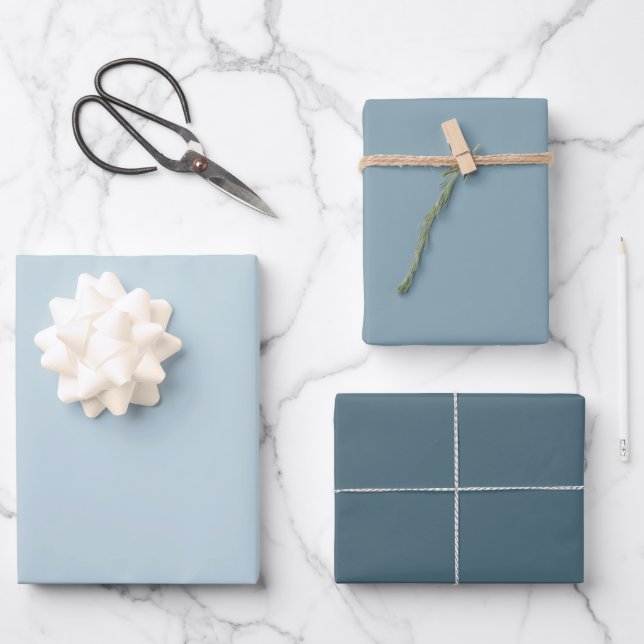 Moderne Farbtöne des hellblauen, grauen Set, Solid Geschenkpapier Set (Vorderseite)