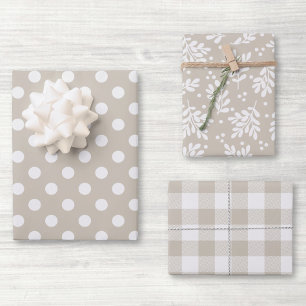 Moderne Farmhaus-Beige-Festtagsgeschenk Geschenkpapier Set