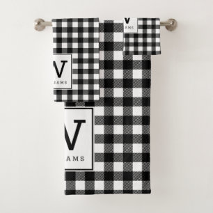 Moderne Farmhaus-Schwarze Büffel-Karo-Monogramm Badhandtuch Set