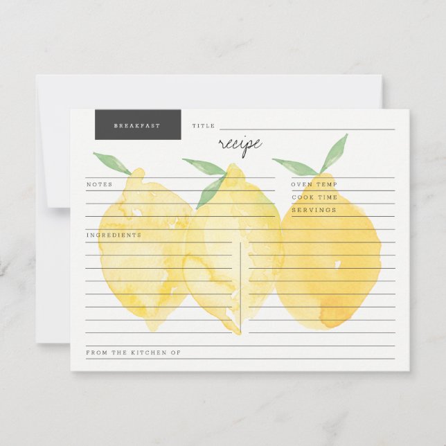 Moderne Farmhouse Classic Yellow Lemon Recipe Card (Vorderseite)