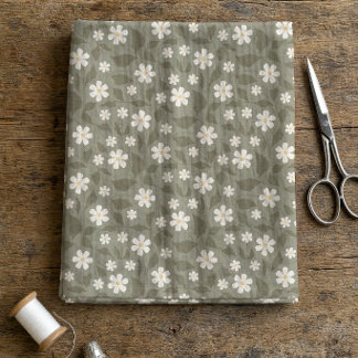 Moderne Farmhouse-Daisy-Gedämpfte Olive und Erdtön Stoff