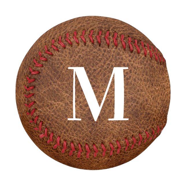 Moderne Faux-Braunleder-Monogramm Baseball (Vorderseite Links)