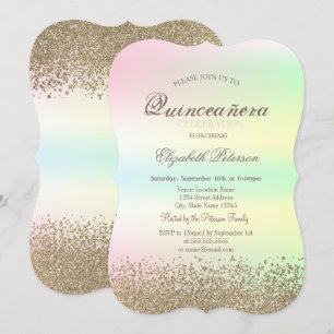 Moderne Faux-Gold-Diamanten Irisierende Quinceañer Einladung