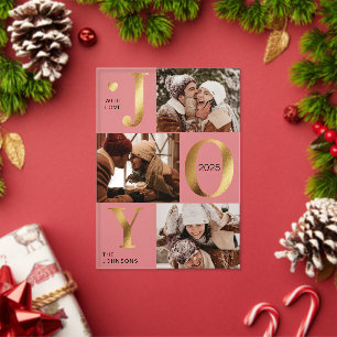 Moderne Faux-Gold-Fotocollage-Freude-Weihnachtskar Acryleinladungen