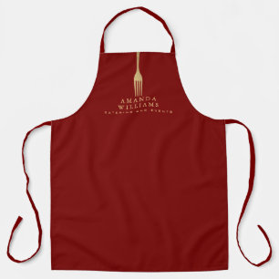 Moderne Faux-Gold-Gabel Catering-Logo auf Rot Schürze