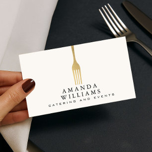Moderne Faux-Gold-Gabel Catering-Logo Elfenbein Visitenkarte