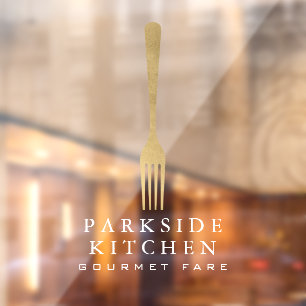 Moderne Faux-Gold-Gabel Restaurant-Logo Transparen Fensteraufkleber