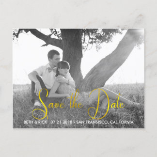 Moderne Faux Goldblatt Save-the-Date-Karte Ankündigungspostkarte