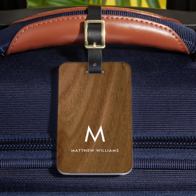 Moderne Faux-Holz-Monogramm Gepäckanhänger (Vorderseite Insitu 2)