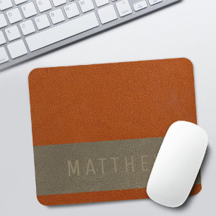 Moderne Faux Orange Graue Lederoptik Name Mousepad