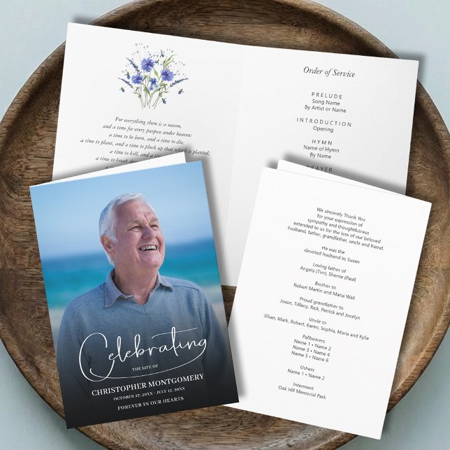 Moderne Feier zum Foto der Beerdigung geflochten Programm (Modern Celebration of Life photo funeral order of service folded program)