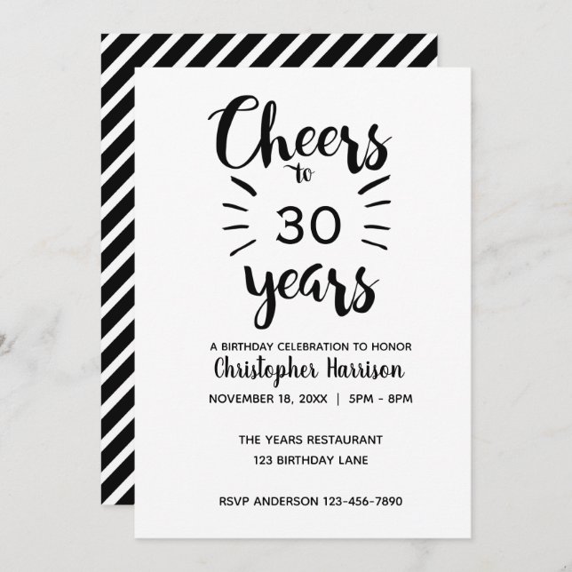 Moderne Feiern bis 30 Jahre Geburtstag Einladung (Vorne/Hinten)