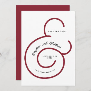 Moderne, feine rote Schrift Big Ampersand Hochzeit Save The Date