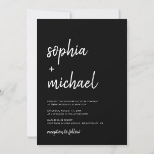 Moderne, feine Schrift Schwarz und Weiß Hochzeit Einladung