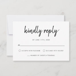 Moderne, feine Schrift Schwarz und Weiß Hochzeit RSVP Karte