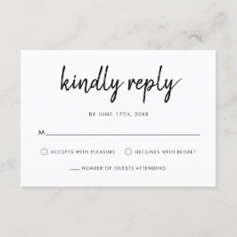 Moderne, feine Schrift Schwarz und Weiß Hochzeit RSVP Karte