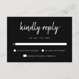 Moderne, feine Schrift Schwarz und Weiß Hochzeit RSVP Karte