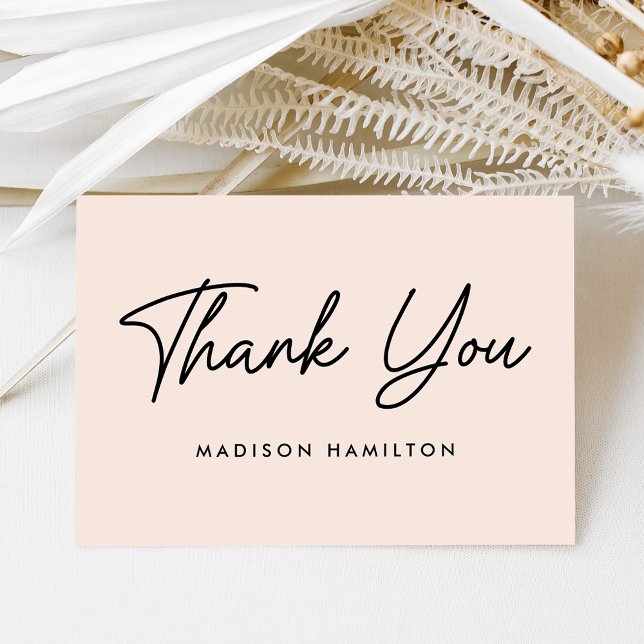 Moderne, feine Script Blush Baby Dusche Dankeskarte (Von Creator hochgeladen)