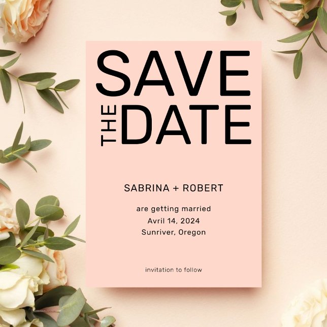 Moderne, feine Typografie Blush Pink Wedding Save The Date (Von Creator hochgeladen)