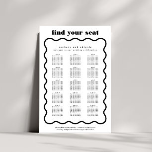 Moderne, feine Wavy Frame White Black Wedding Poster