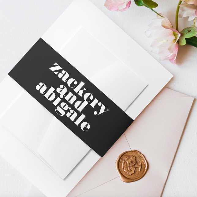 Moderne, feine, weiße Schwarze Hochzeit Einladungsbanderole (Von Creator hochgeladen)