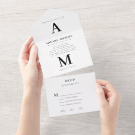 Moderne, feine, weiße Typografie-Hochzeit All In One Einladung