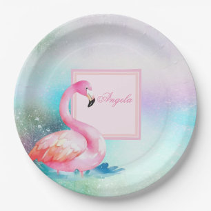 Moderne feminine farbenfrohe, niedliche Flamingos Pappteller