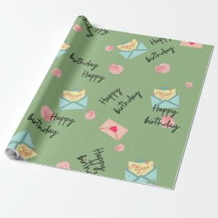 Moderne, feminine, grüne Geburtstagsverpackung Geschenkpapier