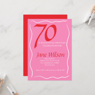 Moderne feminine Pink-Rot 70. Geburtstag Einladung