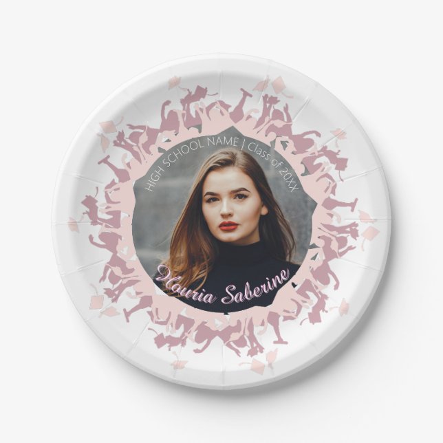 Moderne feminine rosa Abschluss-Silhouette Rahmen Pappteller (Vorderseite)