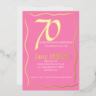 Moderne feminine rosa und Folie 70. Geburtstag Folieneinladung