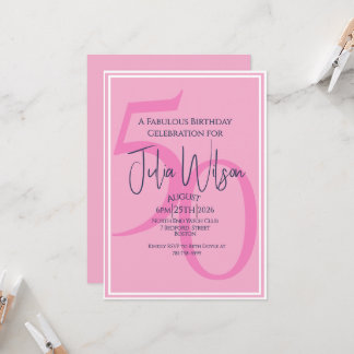 Moderne feminine Typografie Rosa 50. Geburtstag Einladung