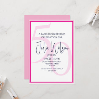 Moderne feminine Typografie Rosa 50. Geburtstag Einladung