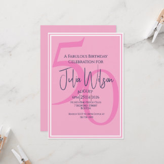 Moderne feminine Typografie Rosa 50. Geburtstag Einladung