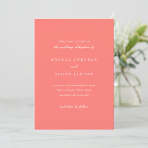 Moderne Feste Lebendige Koralle Einfache Hochzeit Save The Date